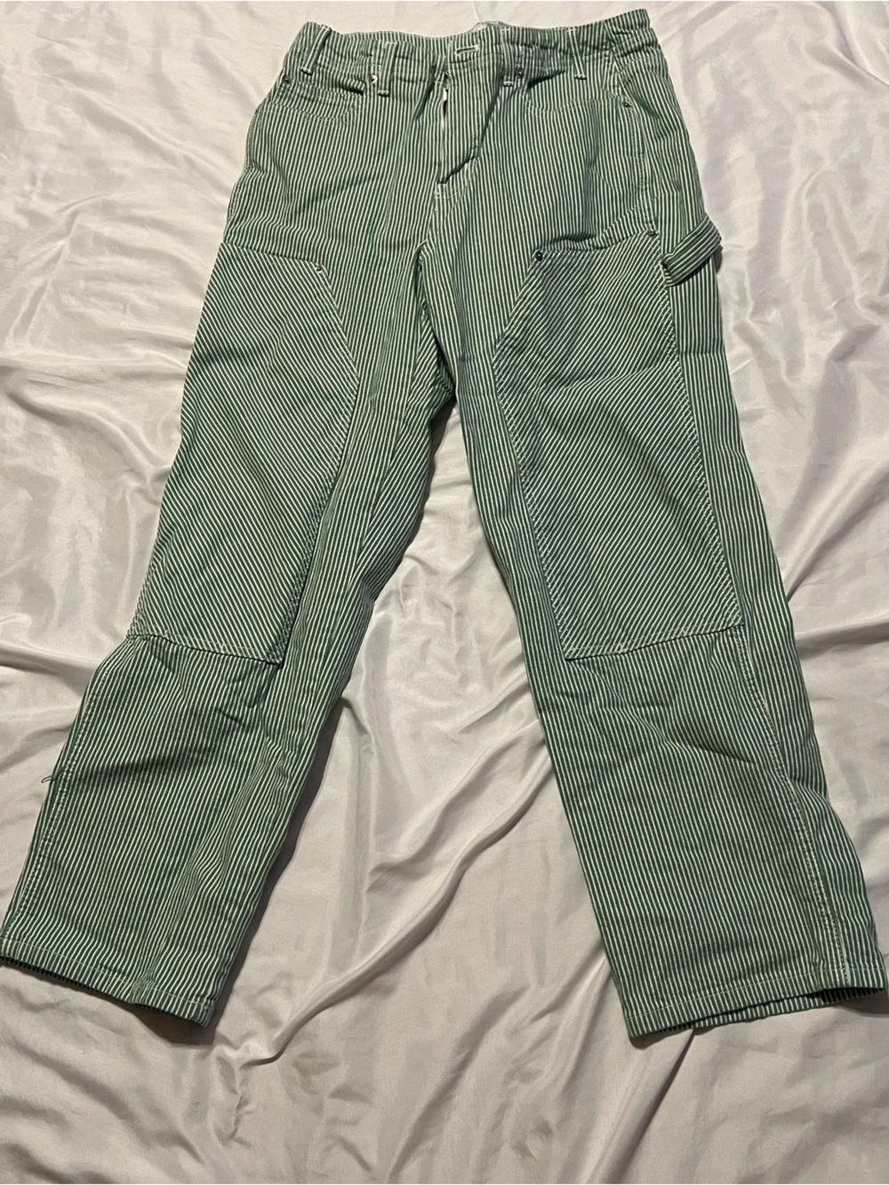 Cropped Striped Utility Pants in Green